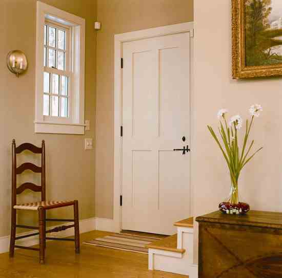 A Shaker chair, one of a set of four, was a cheap tag-sale find. Michele and Cathy refurbished the rotted wicker seats with supplies from the nearby Shaker Museum and Library in Old Chatham, New York.
